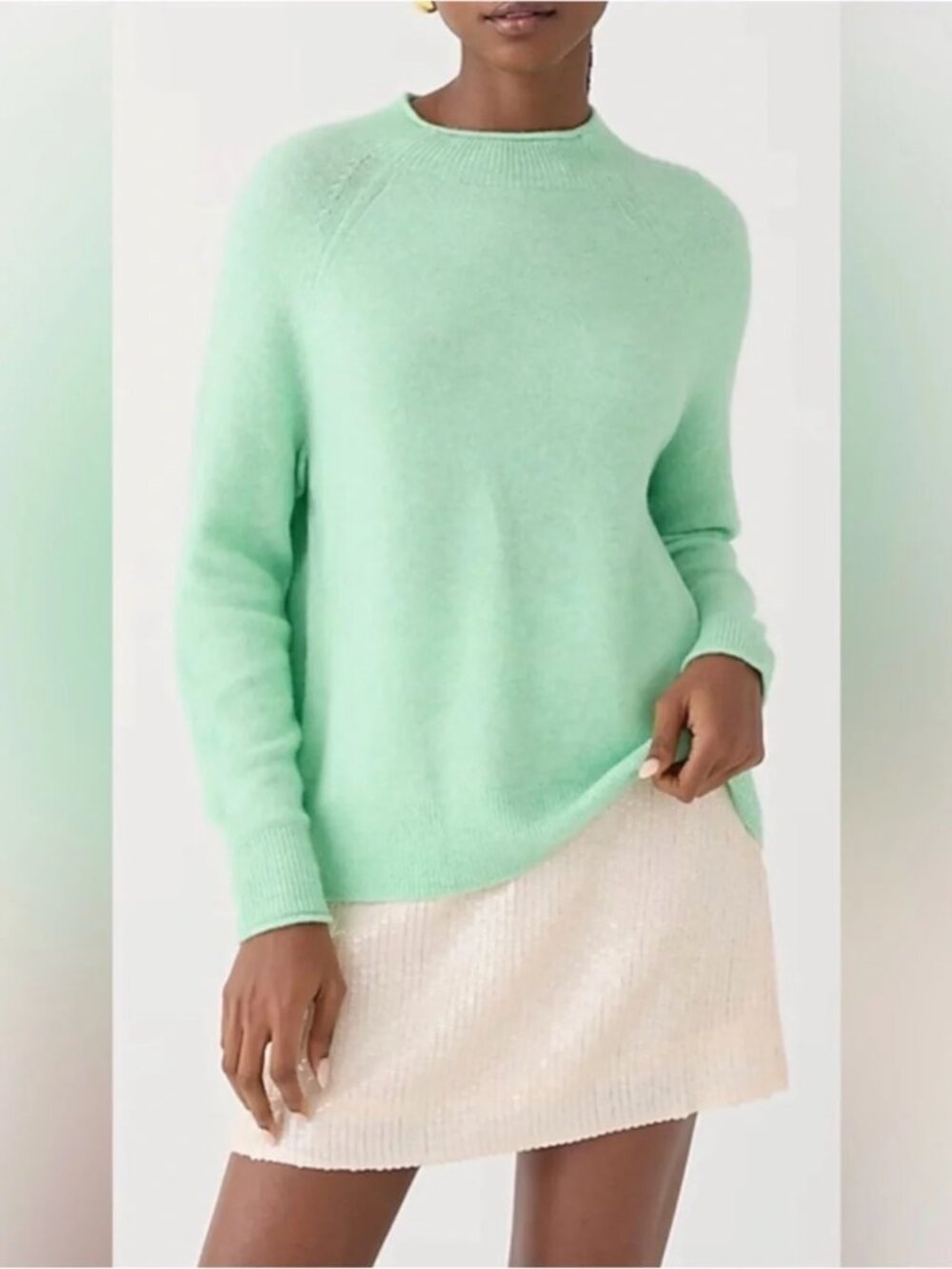 J. CREW Rollneck Supersoft Sweater Womens XS Green Merino Alpaca Mock Pullover
